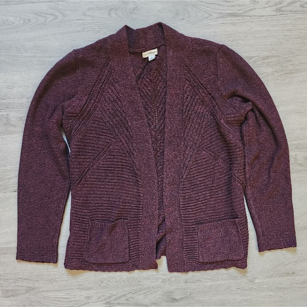 Croft & Barrow Women's Purple Long Sleeve Ribbed Open Cardigan Sweater Large L